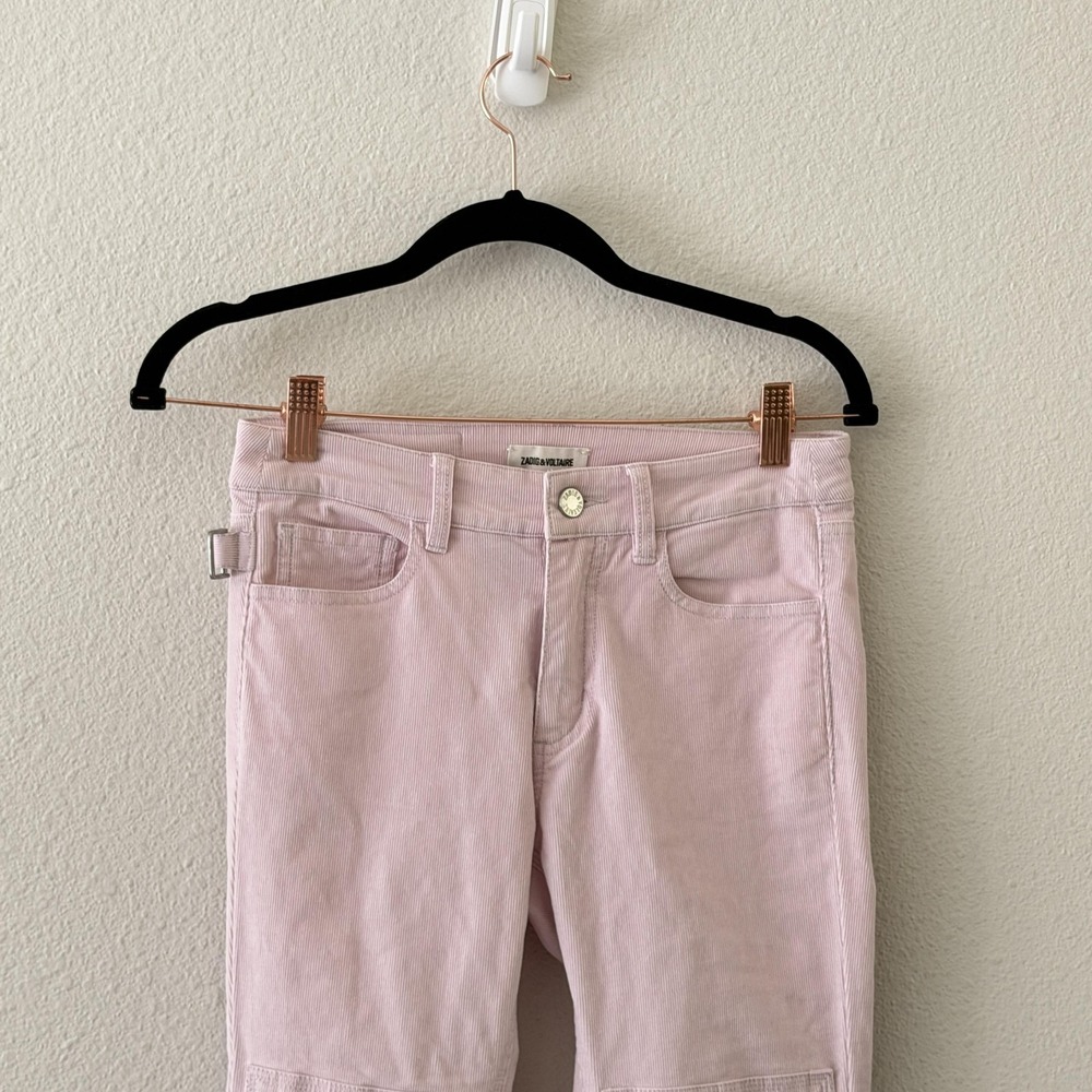 Zadig & Voltaire Eva Patch Corduroy Pants Womens 34/2 Pink Ankle Slim Fit Cuffed - Picture 6 of 14